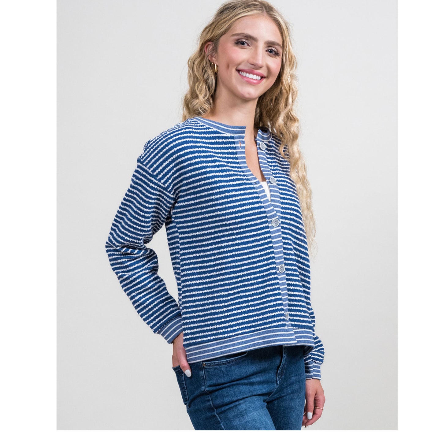 Cardigan Stripe Button Front