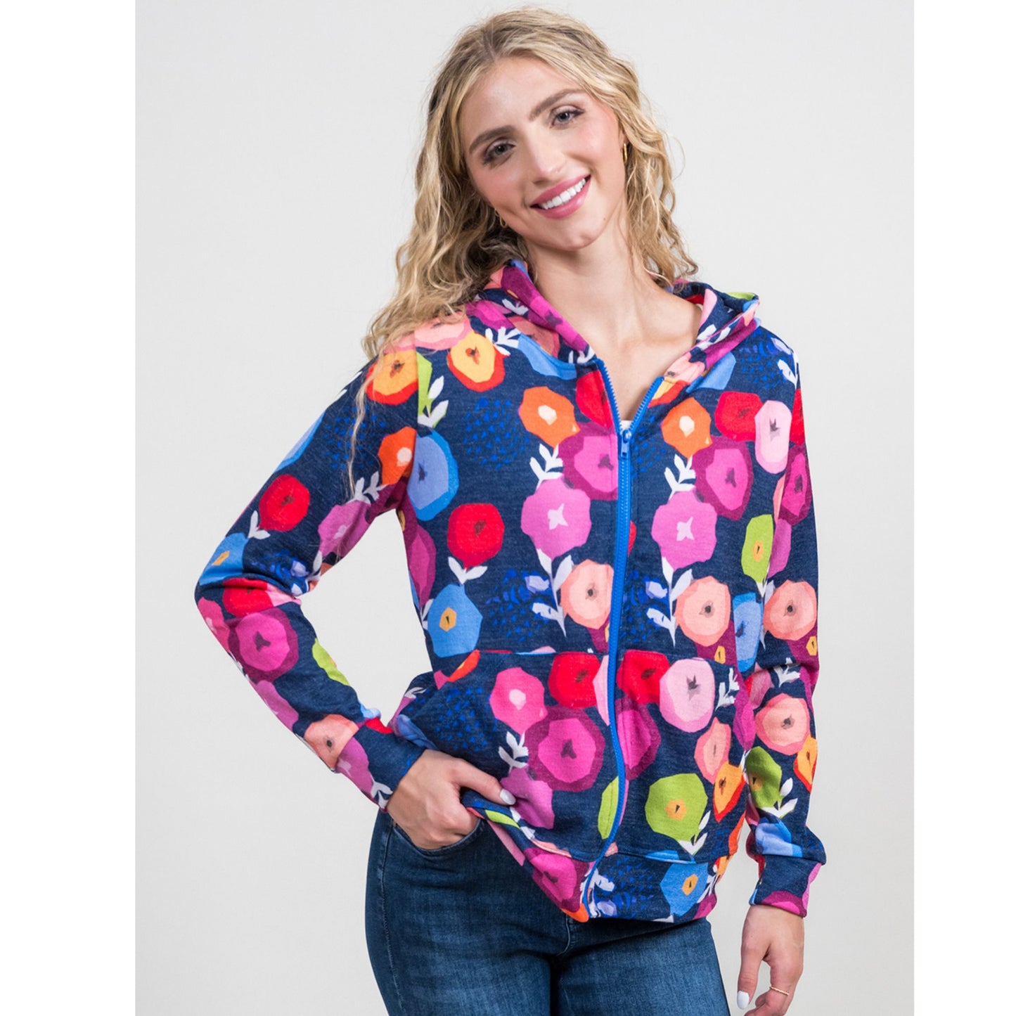 Hoodie Zip Front Floral