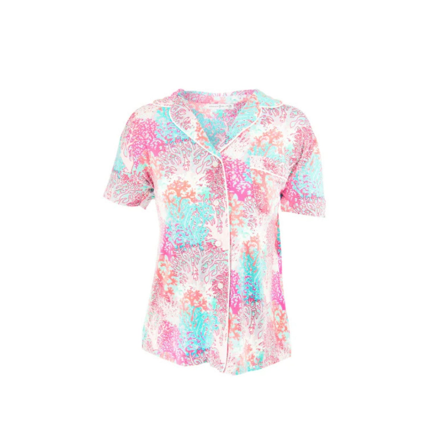 Pastel Coral Notched Collar PJ Top