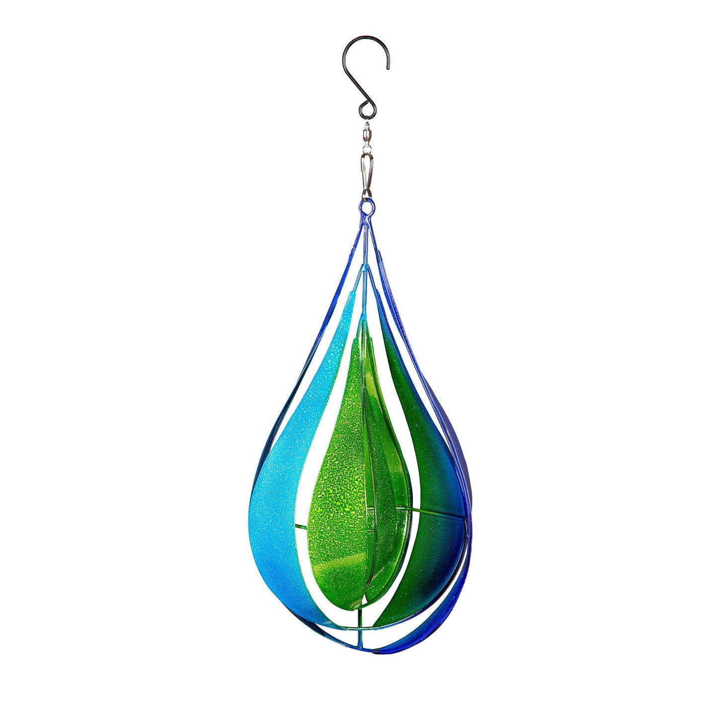 Wind Twirler Metal , Blue & Green Teardrop, 16"H