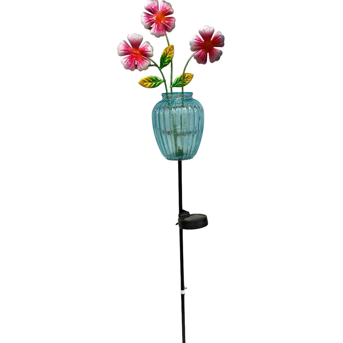 Decor - Solar Garden Stake Glass Jar with metal Flowers 3 Color choices