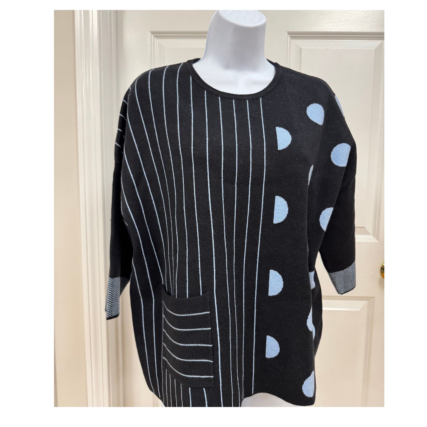 3/4 Sleeve Striped Polka Dot Top