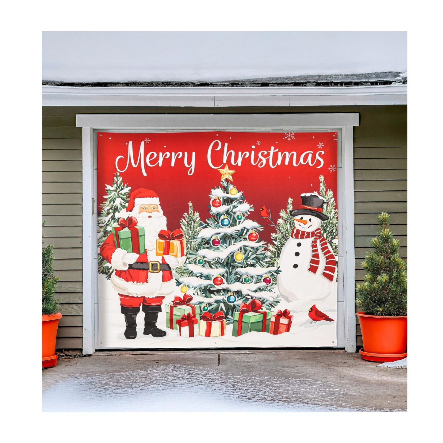 Merry Christmas Single Garage Door Cover