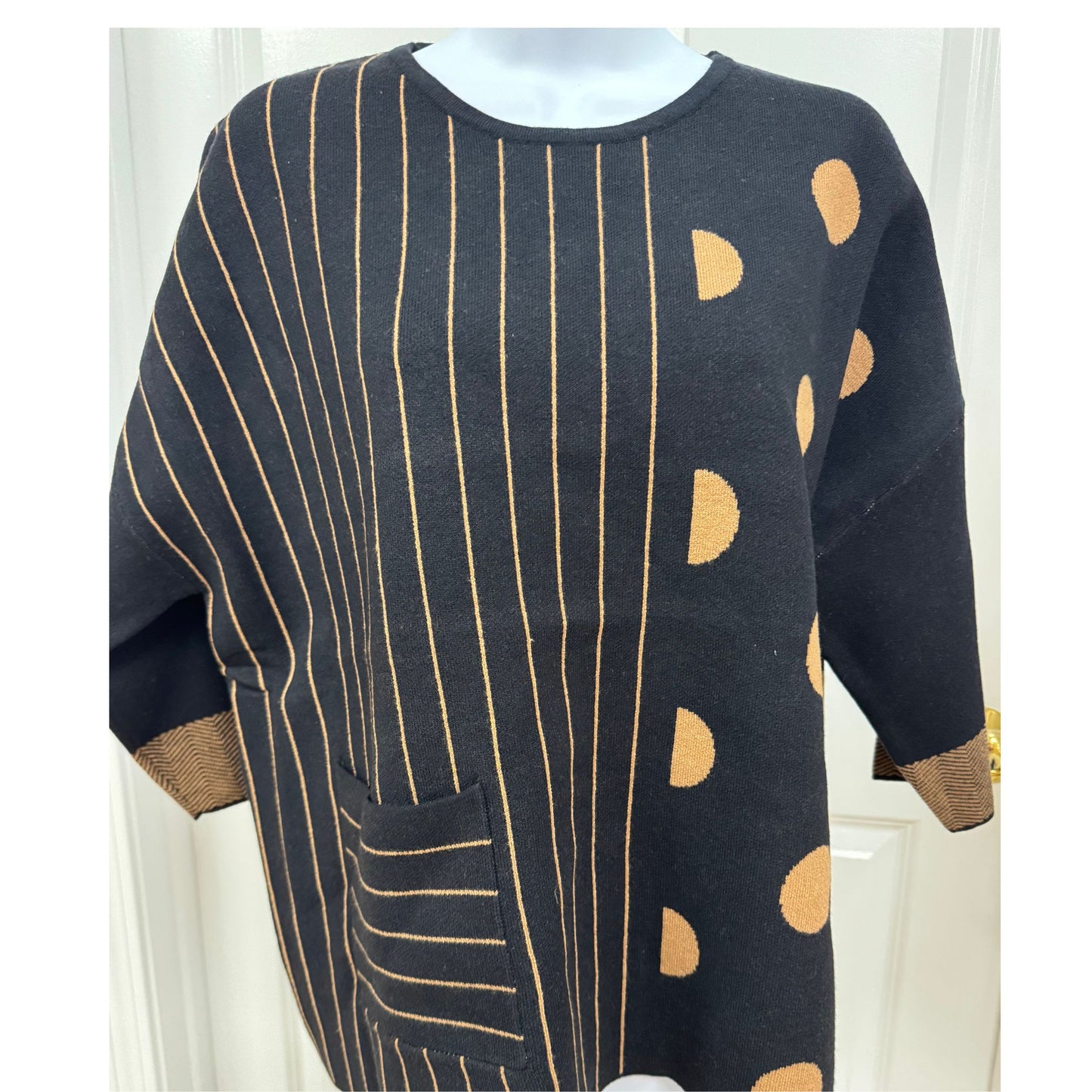 3/4 Sleeve Striped Polka Dot Top