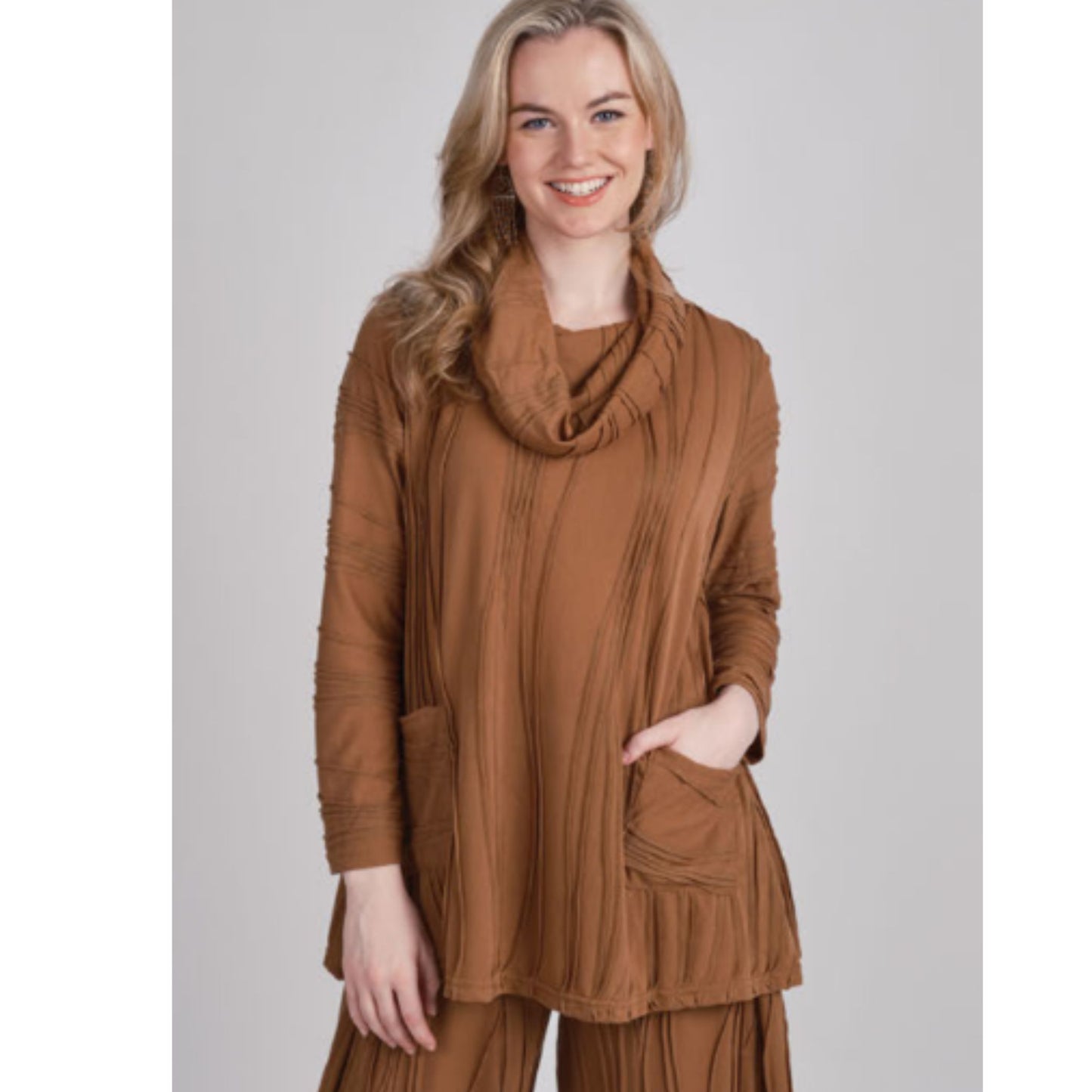 Top Stitched Cowl Neck