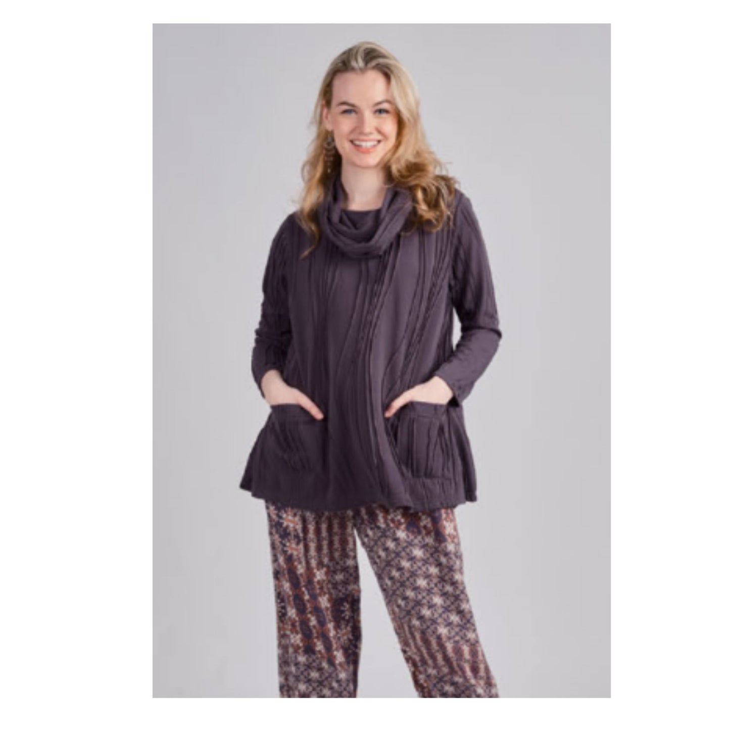 Top Stitched Cowl Neck