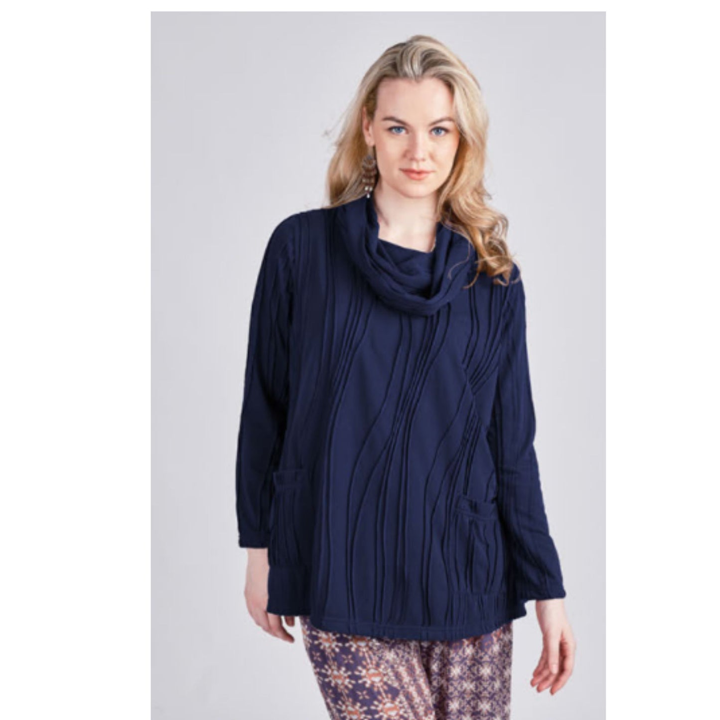 Top Stitched Cowl Neck