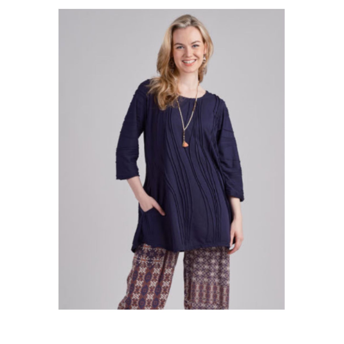 Top Stitched Crew Neck Tunic