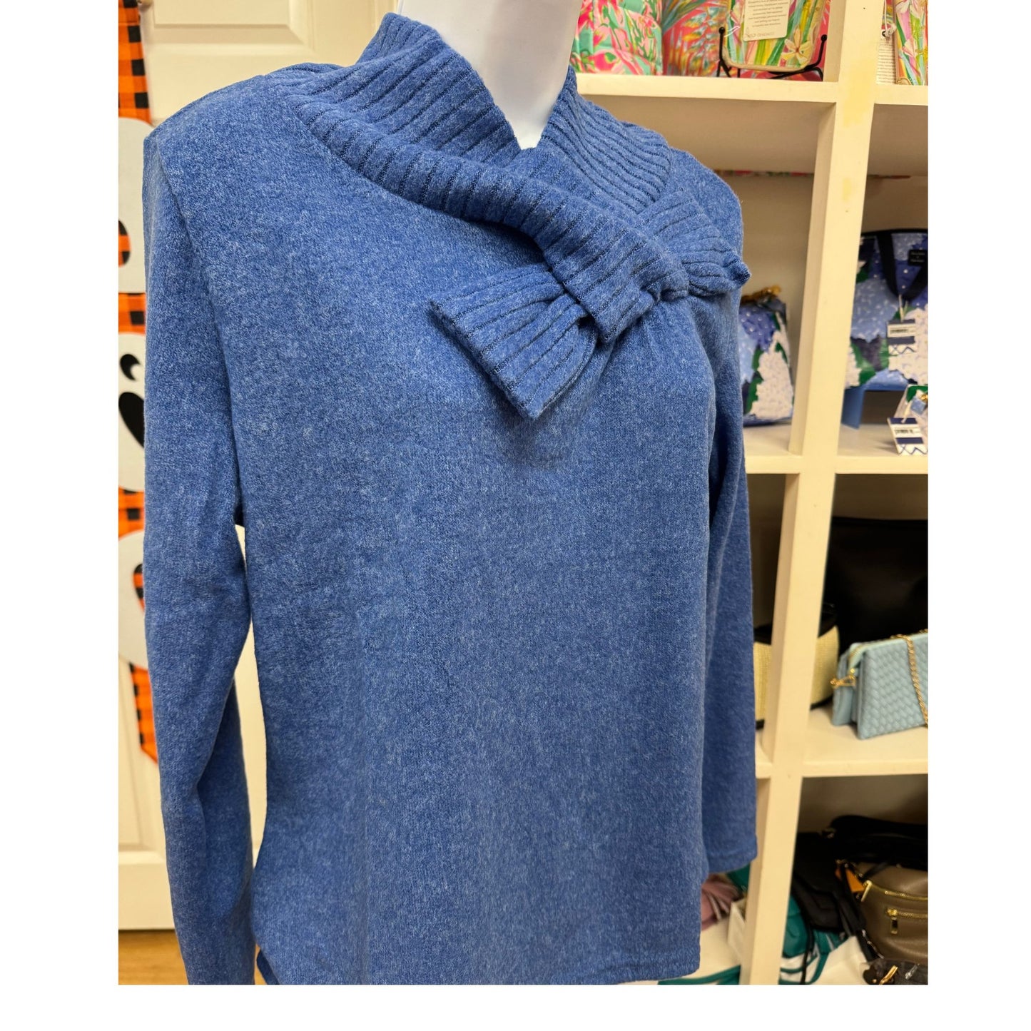Bow Neck Top with Rib Details