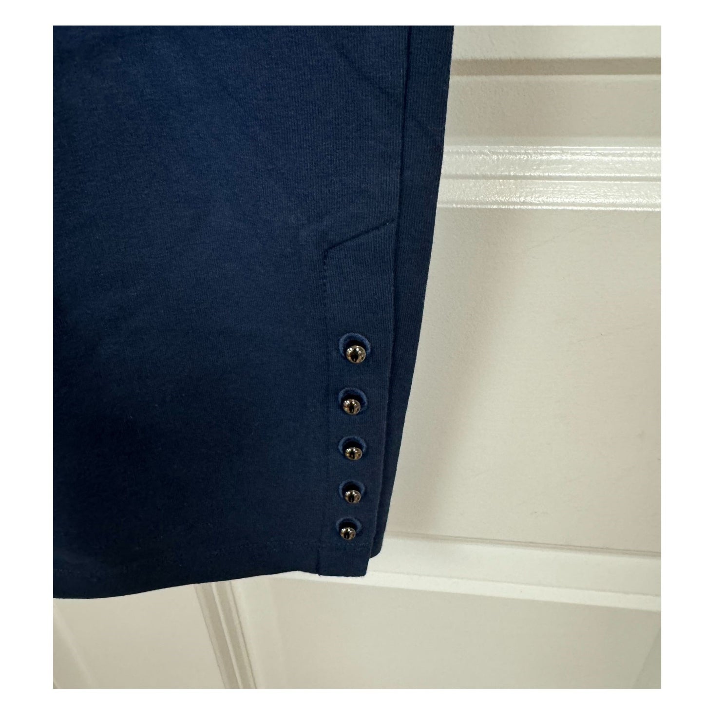 Wild Palm Button Hem Navy Pants