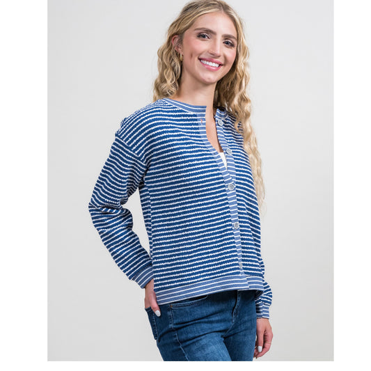 Trisha Tyler Stripe Button Front Cardigan