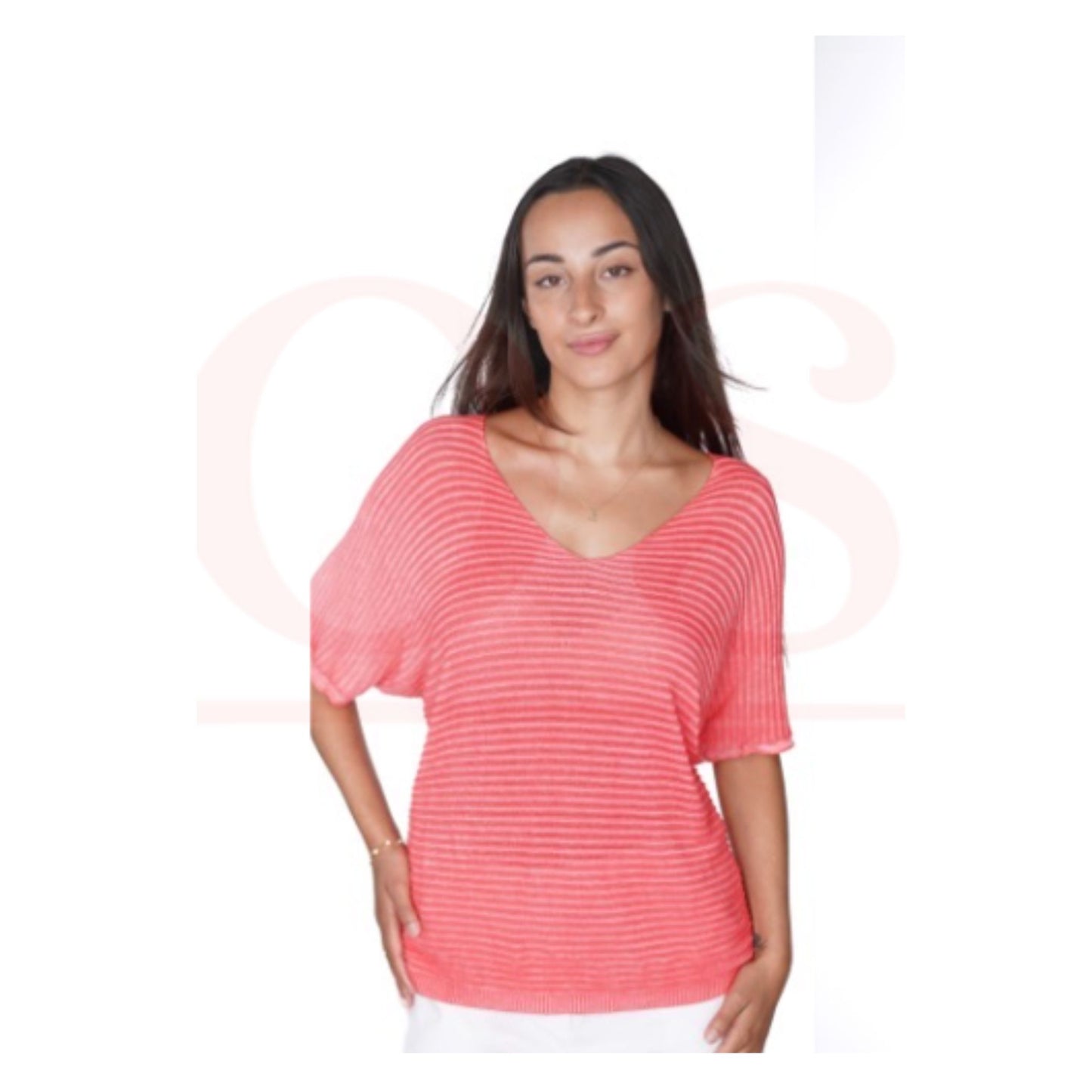 Amorosa Knit V Neck Short Sleeve Top