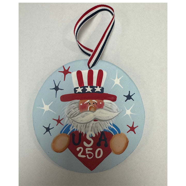 Handmade USA 250th Anniversary Wooden Ornament - Patriotic Uncle Sam Hanging Decor