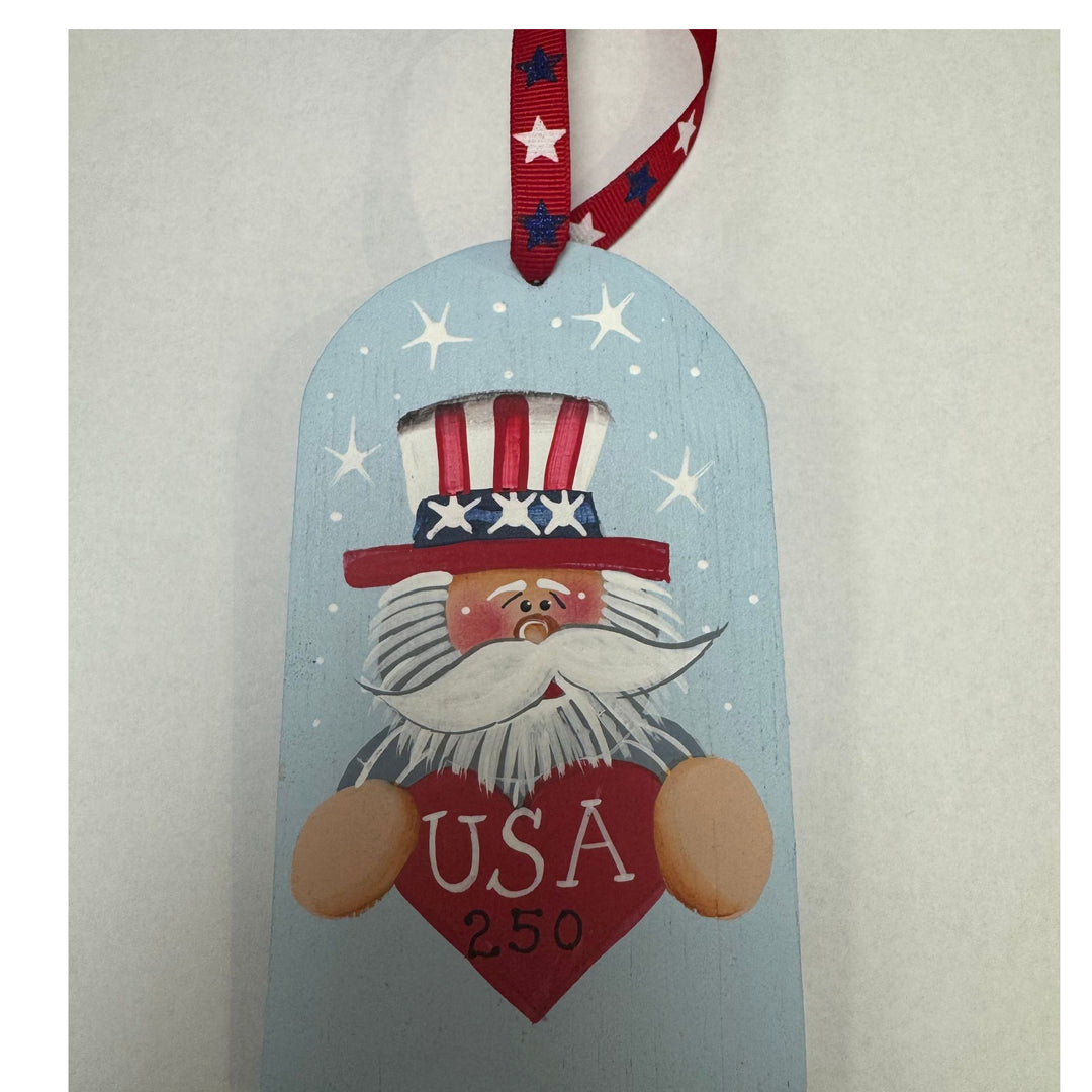 Handmade USA 250th Anniversary Wooden Ornament - Patriotic Uncle Sam Hanging Decor