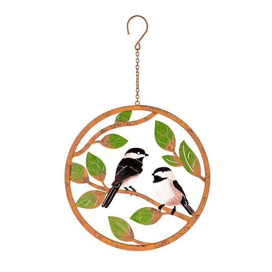12" Rustic Friends Hand Painted Hanging Decor, Chickadees