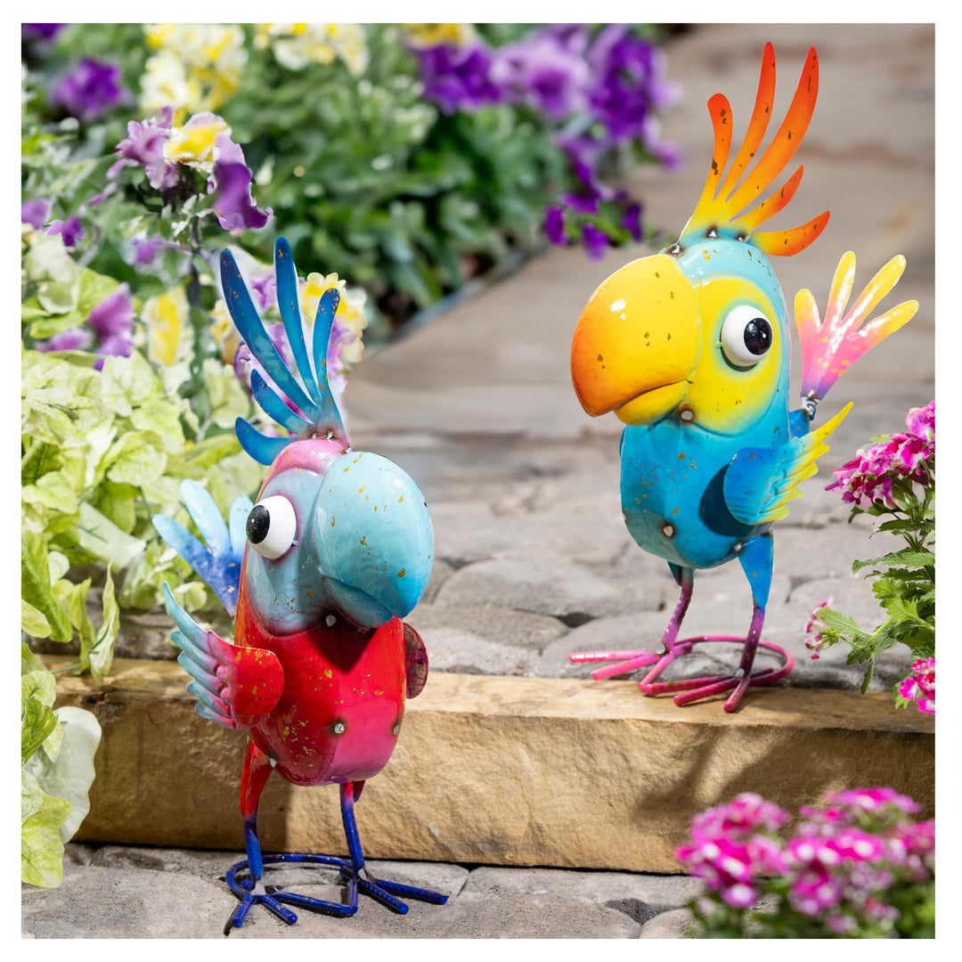 Metal Bright &amp; Colorful Cockatoo Statue, 14"H
