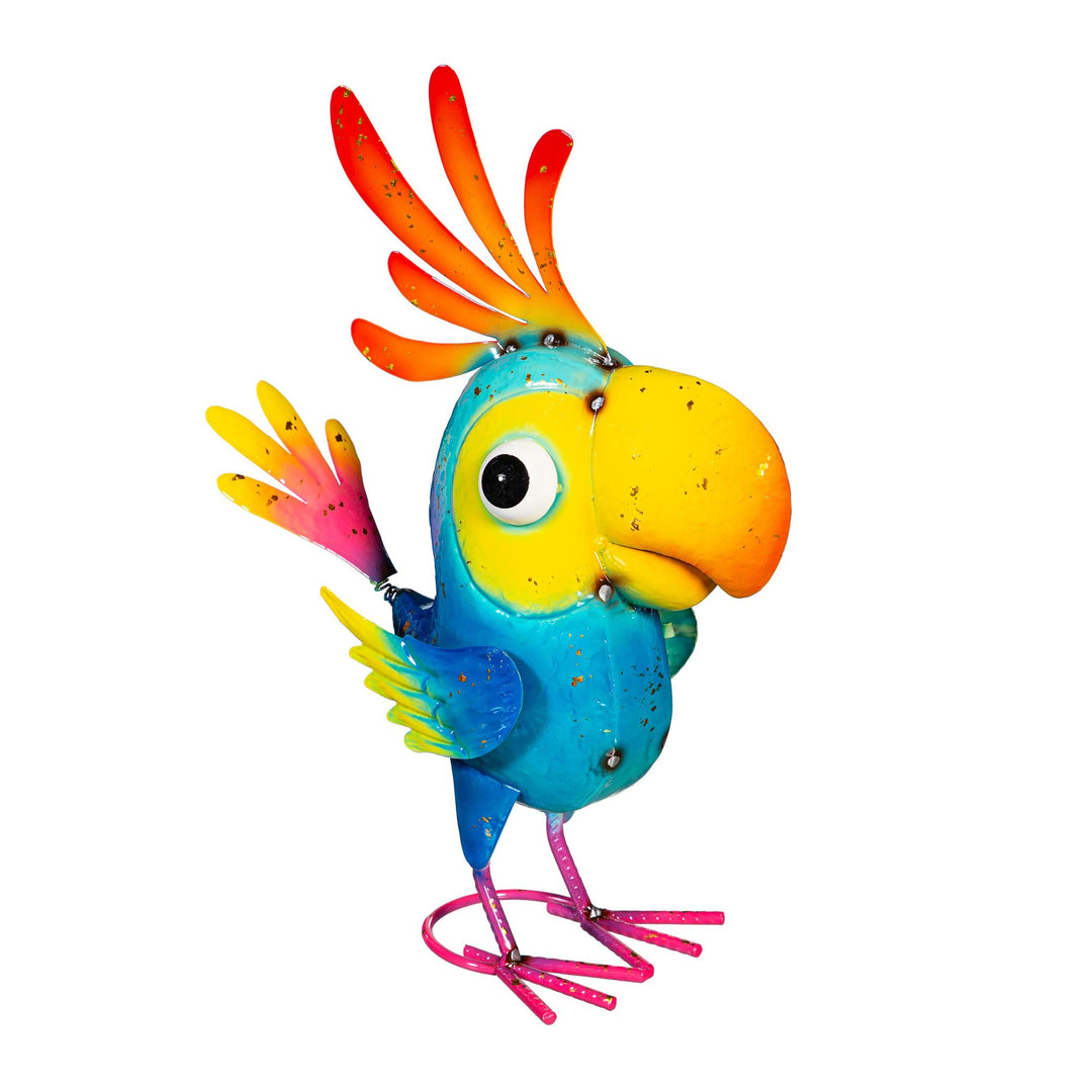 Metal Bright &amp; Colorful Cockatoo Statue, 14"H