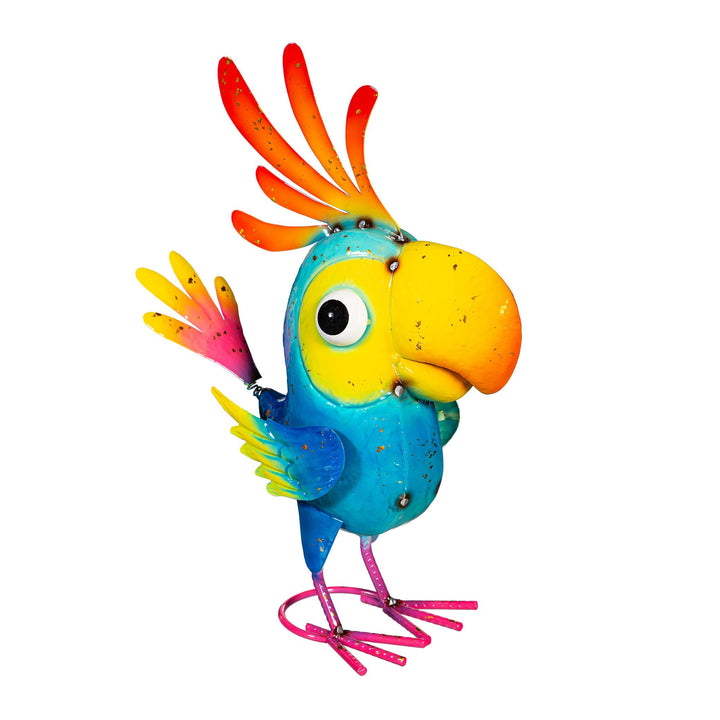 Metal Bright &amp; Colorful Cockatoo Statue, 14"H