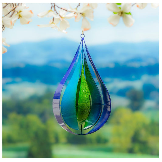 Metal Wind Twirler, Blue & Green Teardrop, 16"H