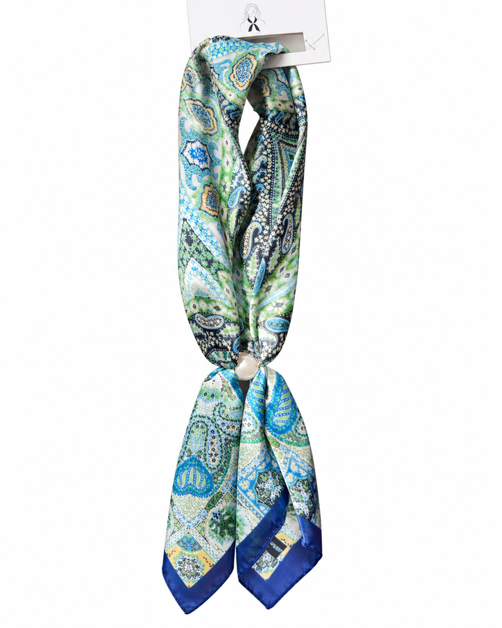 Magnetic Pearl Scarf - Silky Printed Scarf with Pearl Closure