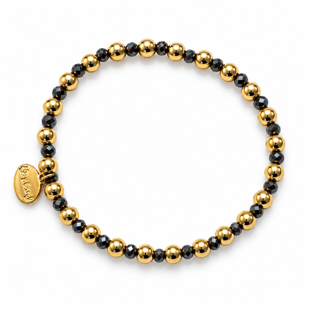 Alex Carol 5mm Gold Ball &amp; 3mm Faceted Hematite Stretch Bracelet