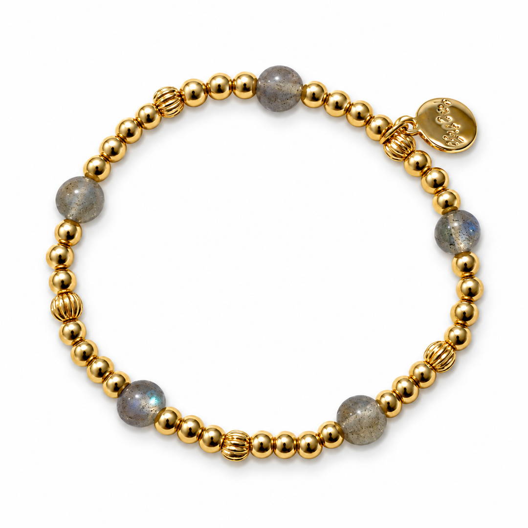 Alex Carol 4mm Gold Ball &amp; 6mm Labradorite Stretch Bracelet