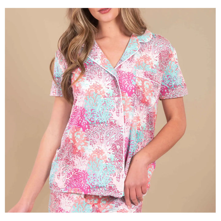 Amanda Blu Coral Pajama Set - Button Front Top &amp; Drawstring Pant
