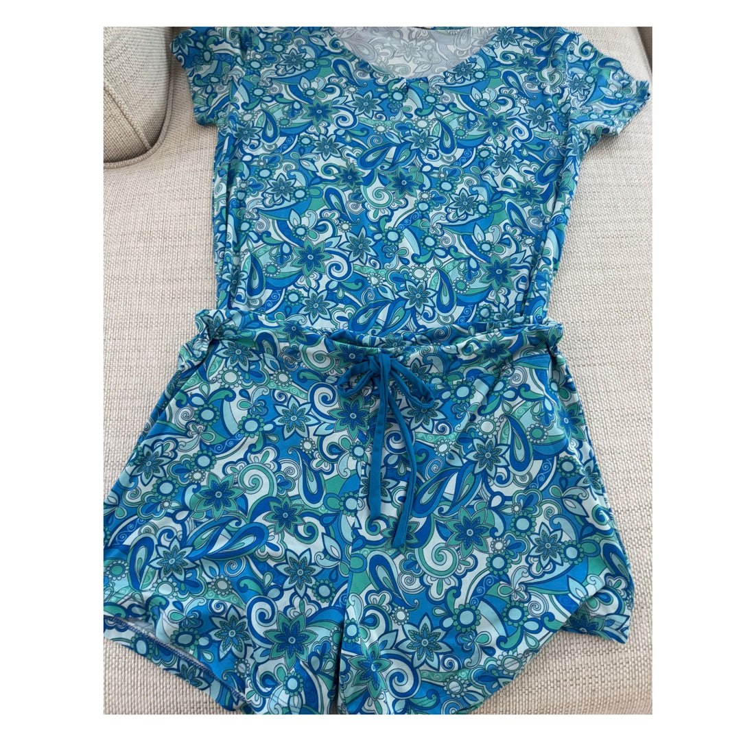 Amanda Blu Laguna Blue Pajama Short Set - V-Neck Top &amp; Drawstring Shorts