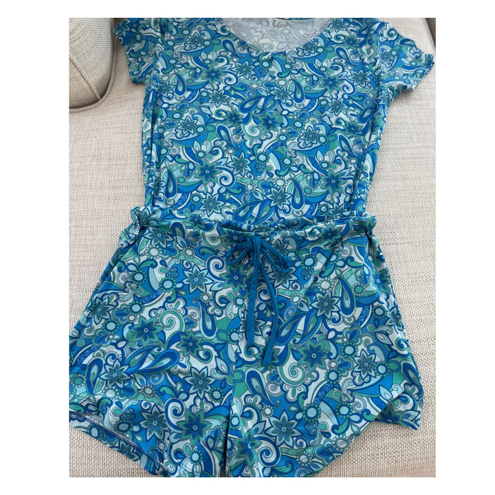 Amanda Blu Laguna Blue Pajama Short Set - V-Neck Top &amp; Drawstring Shorts