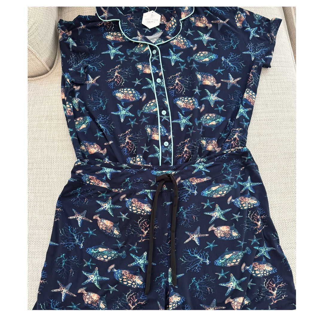 Amanada Blu Ocean Breeze Pajama Short Set - Navy Coastal Print