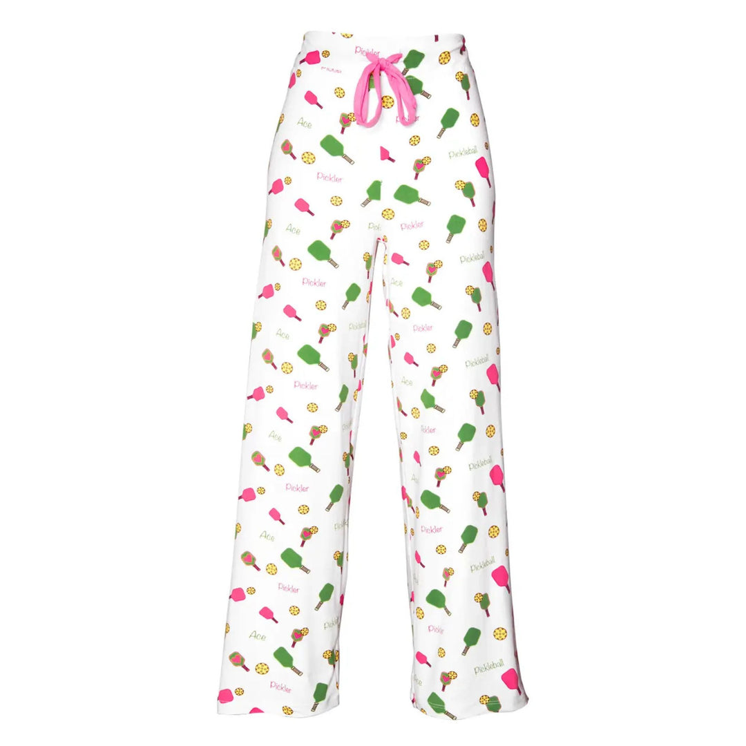 Pickleball Lounge Pants -- Pink &amp; Green Pickleball Print