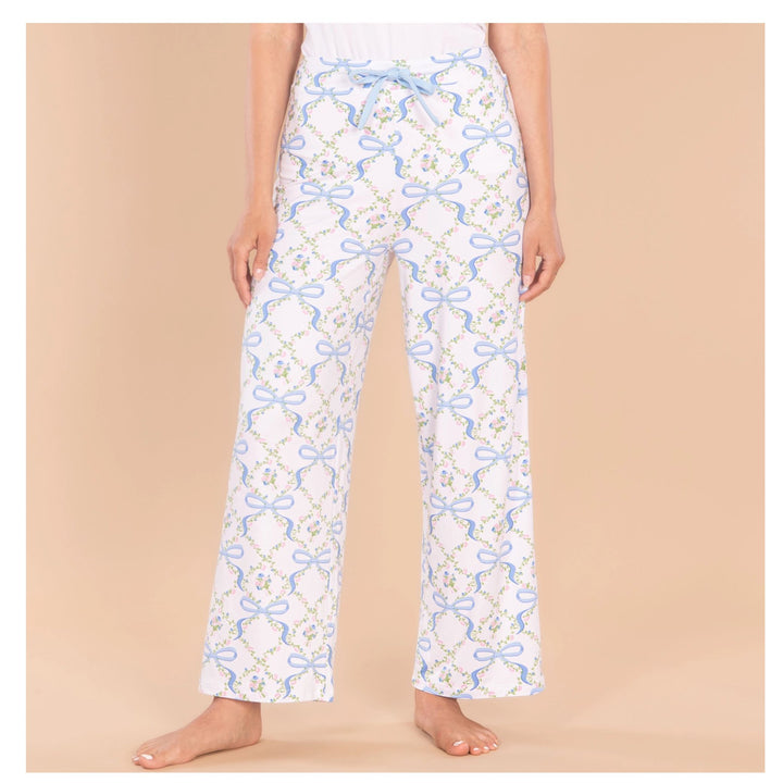 Amanda Blu Blue Bow Pajama Set - Button Front Top &amp; Full-Length Pants