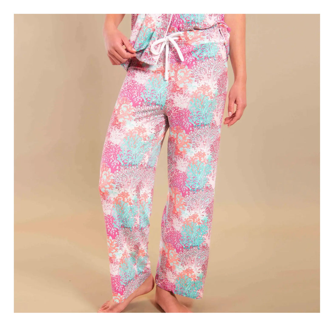 Amanda Blu Coral Pajama Set - Button Front Top &amp; Drawstring Pant