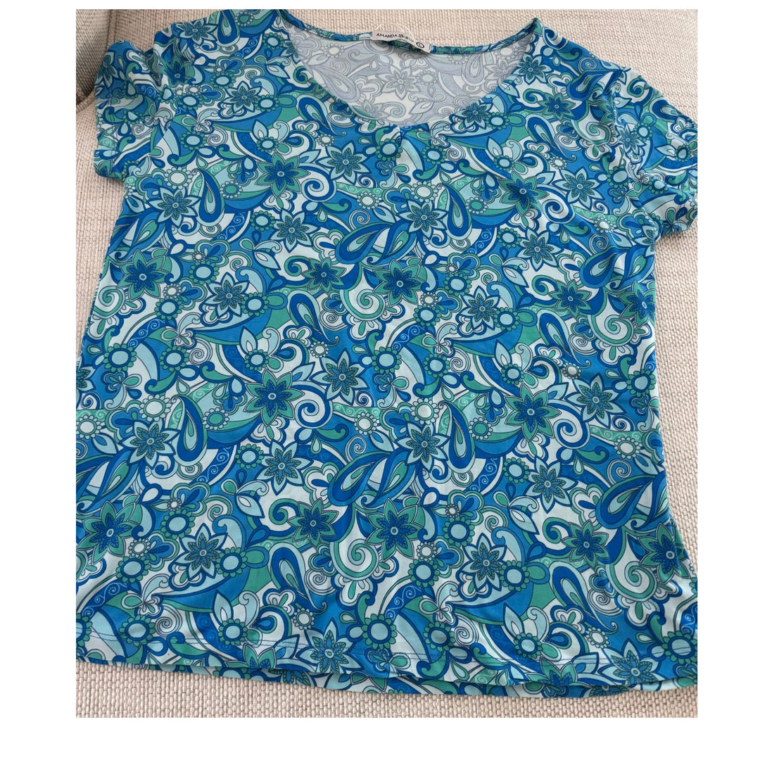 Amanda Blu Laguna Blue Pajama Short Set - V-Neck Top &amp; Drawstring Shorts