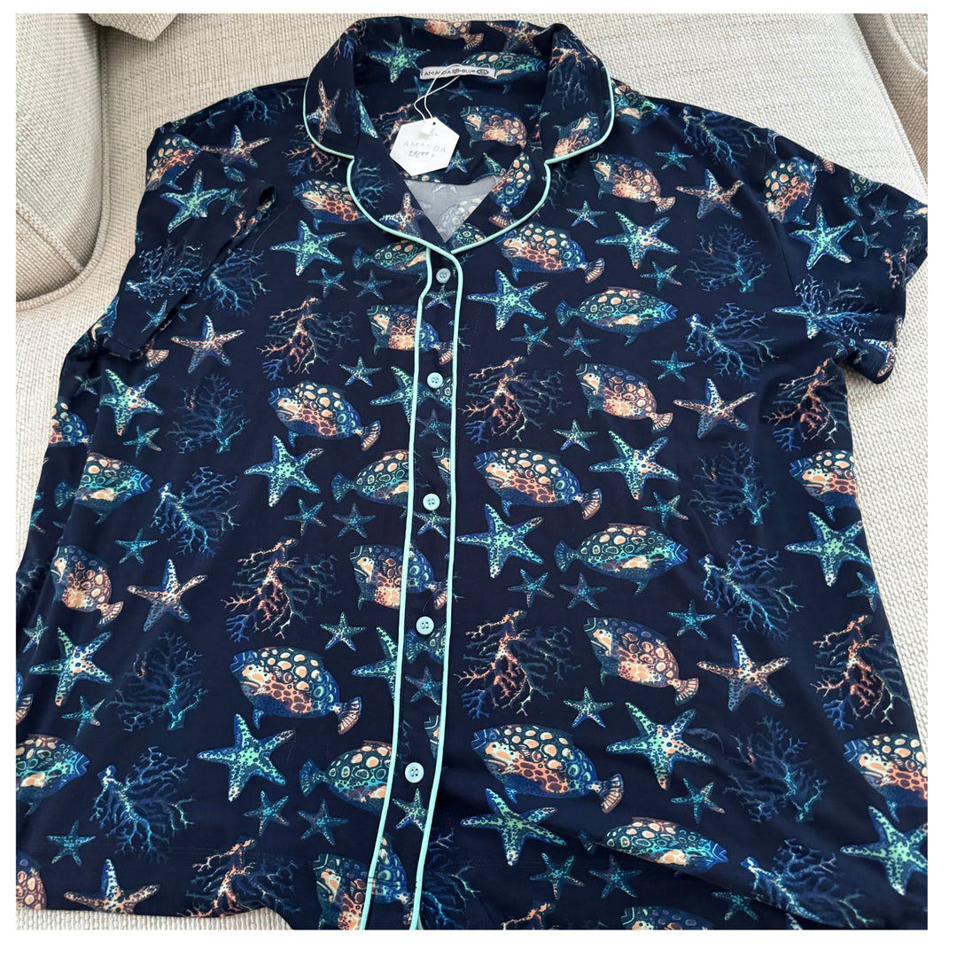 Amanada Blu Ocean Breeze Pajama Short Set - Navy Coastal Print