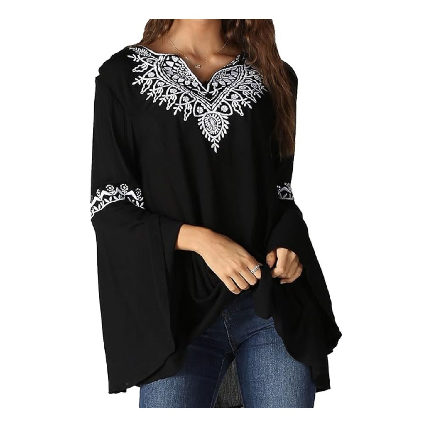 Angie Women's Long Embroidery Bell Sleeve Top