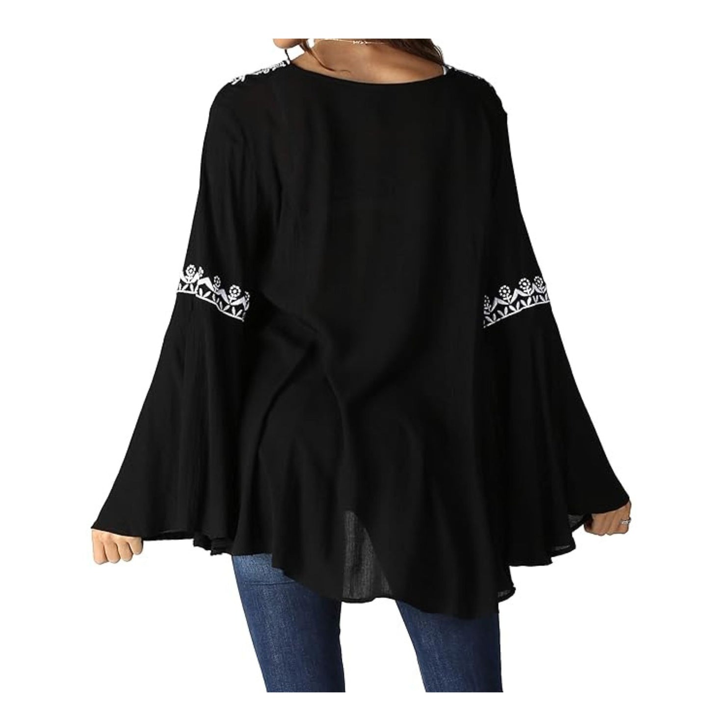 Angie Women's Long Embroidery Bell Sleeve Top