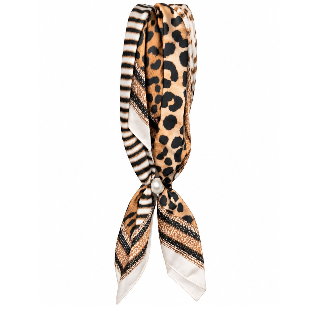 Magnetic Pearl Scarf - Silky Printed Scarf with Pearl Closure