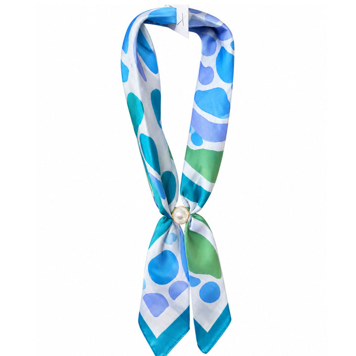 Magnetic Pearl Scarf - Silky Printed Scarf with Pearl Closure