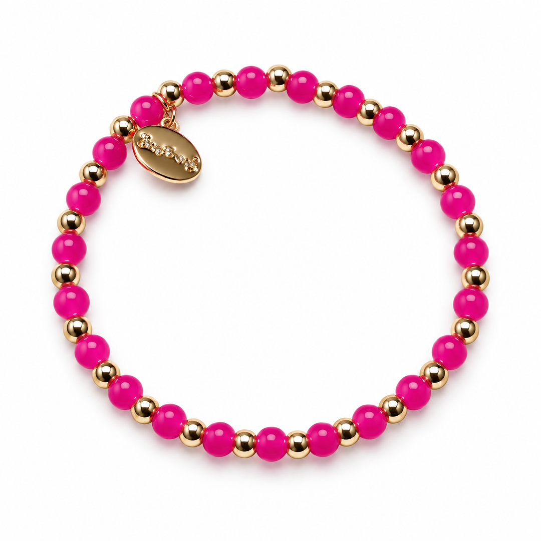Alex Carol 4mm Gold Ball &amp; Glass Stone Stretch Bracelt - Blue or Pink