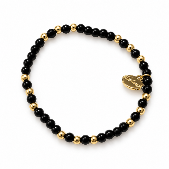 Alex Carol 4mm Gold Ball &amp; Glass Stone Stretch Bracelet - Green, Blue, or Black