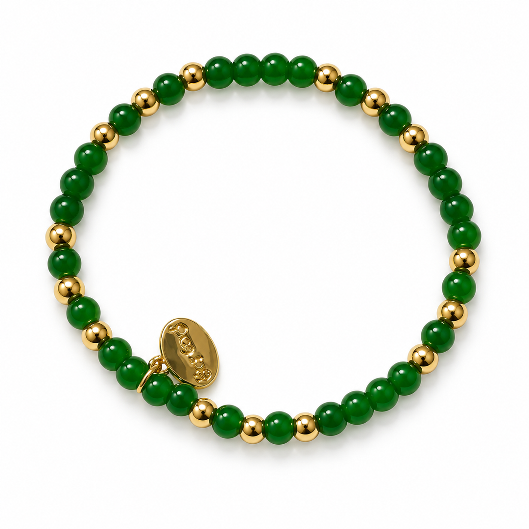 Alex Carol 4mm Gold Ball &amp; Glass Stone Stretch Bracelet - Green, Blue, or Black