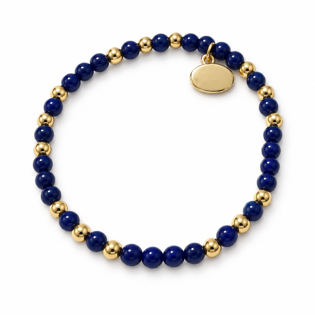 Alex Carol 4mm Gold Ball &amp; Glass Stone Stretch Bracelet - Green, Blue, or Black