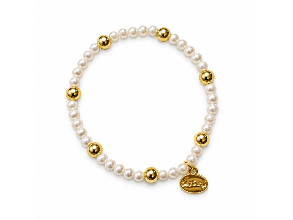 Alex Carol 4mm Gold Ball &amp; 4mm Shell Pearl Stretch Bracelet
