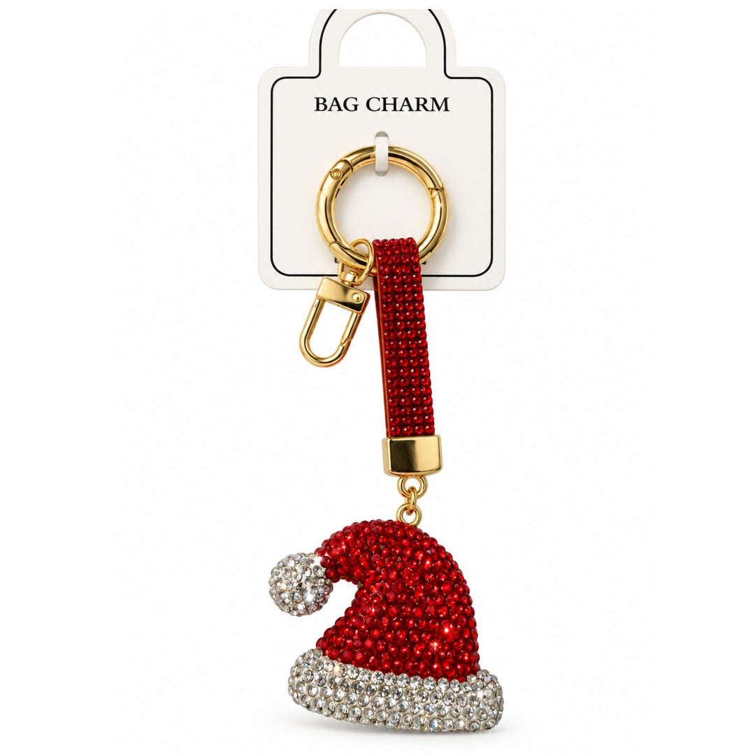 Red Rhinestone Santa Hat Bag Charm &amp; Keychain
