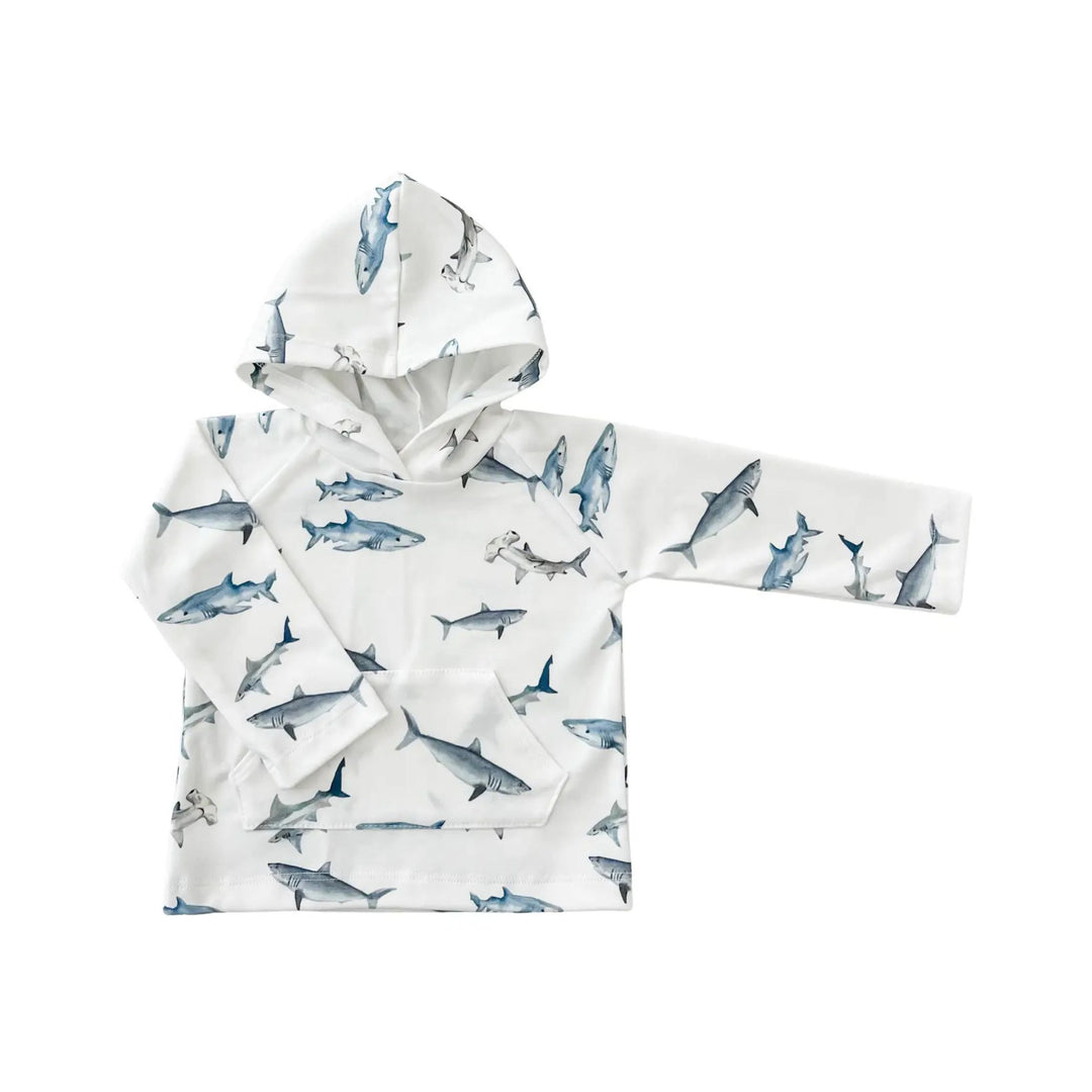 Organic Cotton Shark Hooded Tee with Pocket/Made in USA