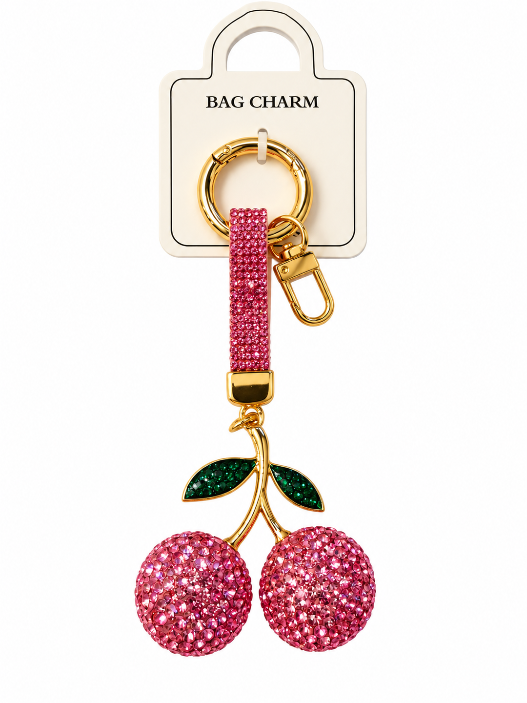 Pink Rhinestone cherry Bag Charm &amp; Keychain