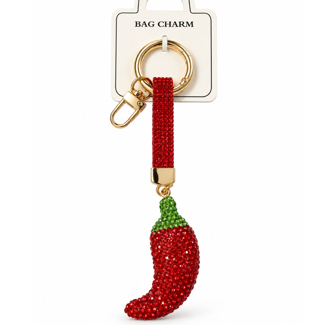 Rhinestone Chili Pepper Bag Charm &amp; Keychain