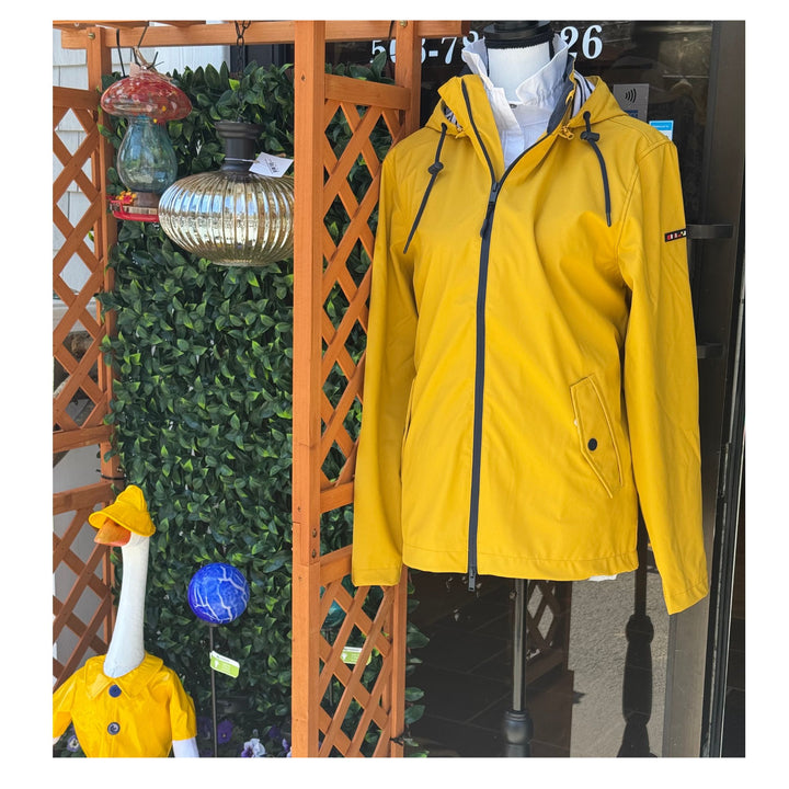 Duck Yellow Waterproof Unisex Raincoat with Detachable Hood &amp; Snap Pocket Detail