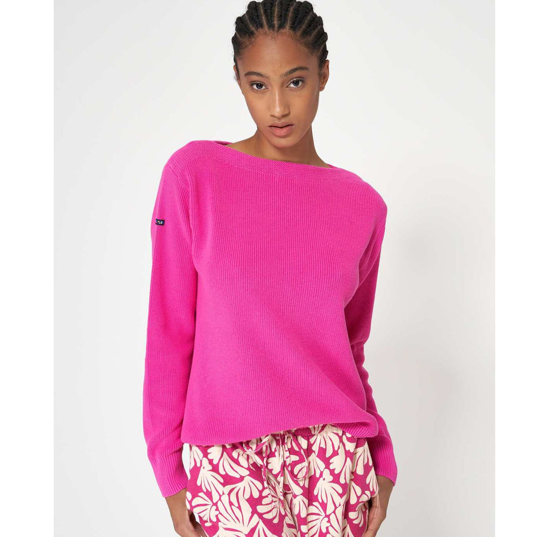 Batela Boat Neck Knit Sweater - Pink Coastal cotton blend Pullover